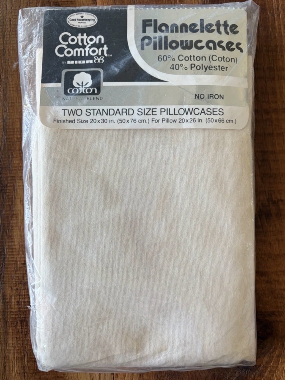 Bibb Vtg Cotton Comfort Flannelette Pillowcases Standard Ivory Cream NOS